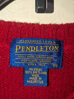 Mens Pendleton Red Crewneck 100% Shetland Wool Sweater Long Sleeve Size Medium M • $32.99