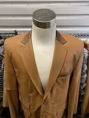 Blazer Jacket Men L Size Brown Cow Skin Ostrich Leather Luxor Leathers • $104.30