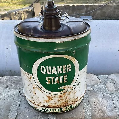 1950s Vintage Quaker State 5 Gallon Motor Oil Can W/ Wood Handle • $45