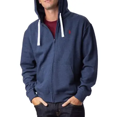 $55 U.S. Polo Assn Men's Full Zip Lined Fleece Hoodie  Blue Heather M • $29.98