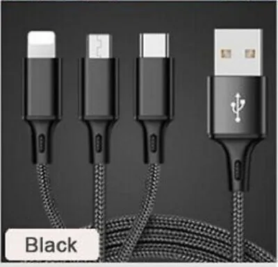 3 In 1 Multi Head USB Charger Charging Cable For Most Devices -5 Colours • £3.89