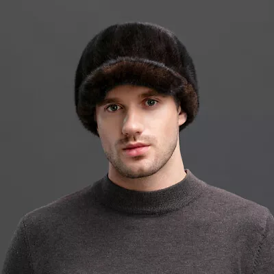 Men's Real Mink Fur Hat Peaked Cap Winter Warm Headgear Knight Hat Black Brown • $33.99