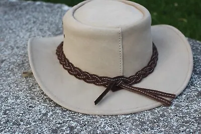 Men's Real Leather Australian Western Cowboy Style Tan Crazy Horse Bush Hat • £14.99