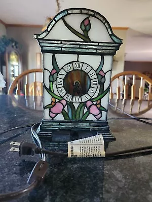 Vintage Tiffany Style-Stained Glass Clock Lamp Or Nightlight - Model 60708 • $45