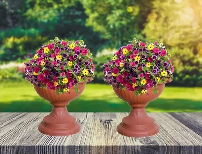 2 Terracotta Grecian Urn Patio Planter Plastic Garden Plant Pot Flower Bowl 42cm • £12.69