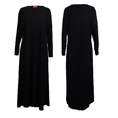 £13.49 • Buy Plain Black Abaya Pockets Women Maxi Long Dress Line Jilbab Size 10-12 To 14-16