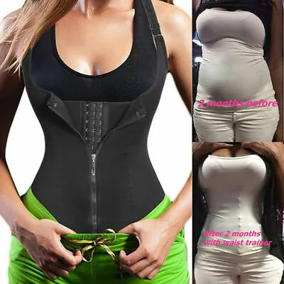 Women Waist Trainer Cincher Zipper Vest Body Shaper Corset Cincher Slimming Belt • £7.79