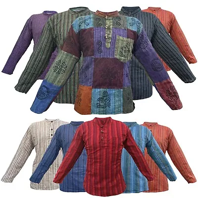 Hippy Patchwork Men Women 100%Cotton Boho Yoga Top Festival Stripe Vintage Shirt • £19.99