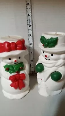 2 Vintage Avon Mr & Mrs Snowlight Bayberry Candles Christmas Snowman Decorations • $19.99