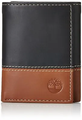 Timberland Men's Premium Genuine Leather Trifold Wallet Black-Brown • $19.99