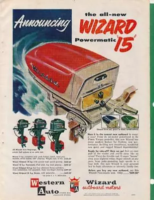 Magazine Ad - 1957 - Wizard Outboard Motors - Western Auto - Kansas City MO • $8