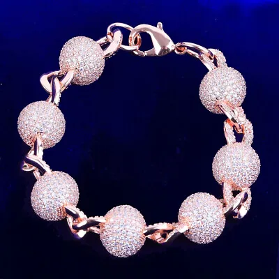 Mens 24k 15mm Iced Blinged Out Big Ball Hip Hop Beautiful Pave Set Bracelet • $49.68