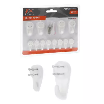 Hard Wall Hanging Hooks Heavy Duty Picture Hook Strong White Nail Fixing X 12 • £3.19