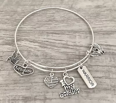 I Love My Soldier~Warrior Military Charms Expandable Bangle Bracelet  • $4.75