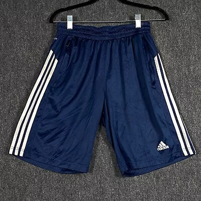 Adidas Mens Medium Active Shorts Blue 3 Stripe Logo Basketball Climalite Pockets • $25