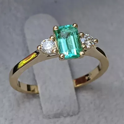 2.5Ct Emerald Cut Green Diamond Three-Stone Engagement Ring 14K Yellow Gold Over • £70.99