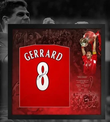 £299 • Buy STEVEN GERRARD Hand Signed Liverpool 2005 Istanbul Shirt Montage Frame 