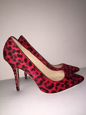 J.crew Collection Roxie Red Black Calf Hair Pumps Made In Italy Size 8m Rhubarb • $299