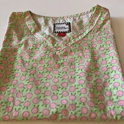 Mary Engelbreit Scrub Top Women's Medium- Floral Pink/Mint Green - Pre-owned • $10.99