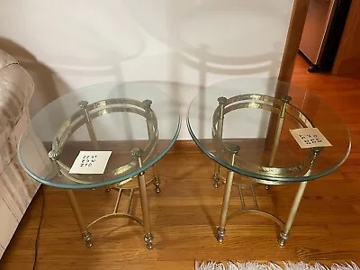 Mid Century Hollywood Regency Labarge Queen Anne Style Brass Glass End Tables • $130