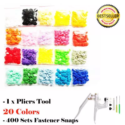 20 Colours 400 Sets KAM Snaps Snap Starter Plastic Poppers Fasteners Or+1 Pliers • £15.74