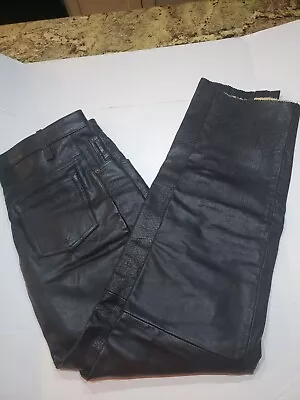 Men's Lined Black Leather Jeans Boot Cut Biker 34  Waist • $29.99