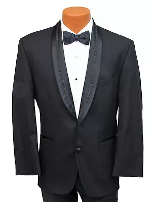 Men's After Six Black Tuxedo Jacket Satin Shawl Lapels Groom Wedding Prom 40R • $9.99