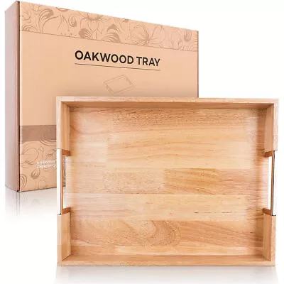 Premium Oak Wood Serving Tray With Handles Decorative Food Platter 15  X11  X 2  • $24.99