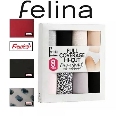 Felina Lingerie Full Coverage Hi-Cut Cotton Stretch Brief Modal 8 Pack I H52 • $17.50