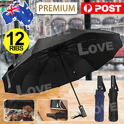 $14.95 • Buy 12Ribs Automatic Folding Umbrella Windproof Auto Open Compact With Fiberglass