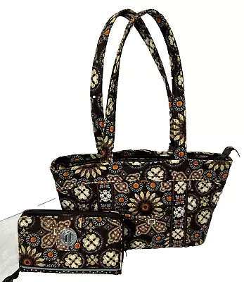 Vera Bradley Shoulder Bag Quilted Zippered Canyon Brown Retired Tote & Wallet • $49.99