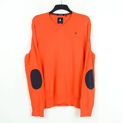 GAASTRA Jackstaff Men Knit Sweater 2XL V-Neck Pullover Elbow Patch Orange Jumper • $39.08