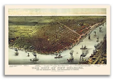 1885 New Orleans Louisiana Vintage Old Panoramic City Map - 16x24 • $12.95