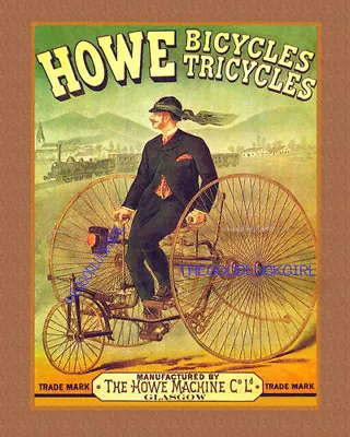 5x7 Vintage HOWE BICYCLE TRICYCLE Advertising Art Print  Steampunk Velocipede • $7.99