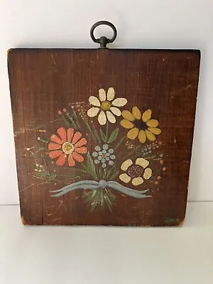 Vintage Hand Painted Flower Kitchen Wall Hanging Plaque 9X9 • $14