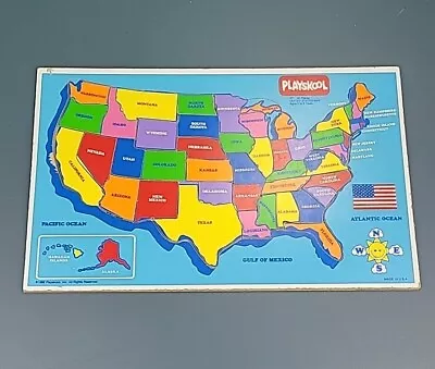 1986 Playskool Wooden Puzzle US United States Map Complete Vintage Learning Toys • $18