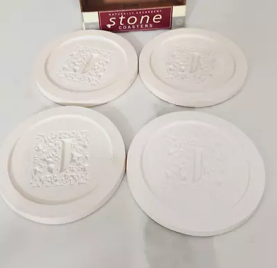 Set Of Four TERRA COASTERS Absorbent Stone Drink Coasters Monogram Letter J❤️‍🔥 • $10.91