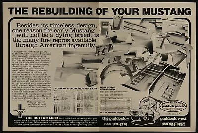 Paddock West Mustang Sheet Metal Repair Panels Vintage Print Ad 1986 • $14.95