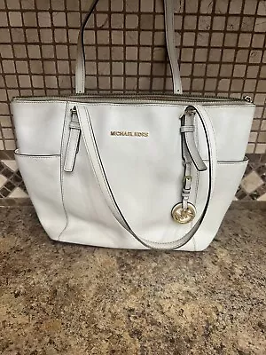 Michael Kors Jet Set Saffiano Leather Tote Bag Purse Neverfull White • $45