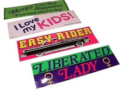 LOT OF 4 VINTAGE 80’s Funny Assort. BUMPER STICKERS HUMOR Easy Rider Made In USA • $10.97