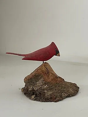 Vintage Hand Carved Wood Cardinal Bird Wood Stump Folk Art Dated & Signed • $25