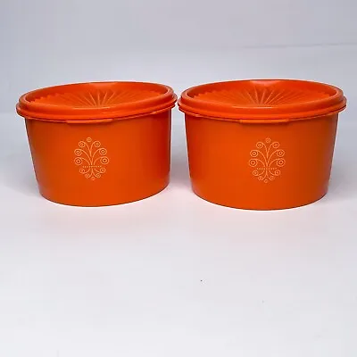 Vintage Tupperware Canisters 1298-11 & 1298-12 W/lids Orange • $34.99