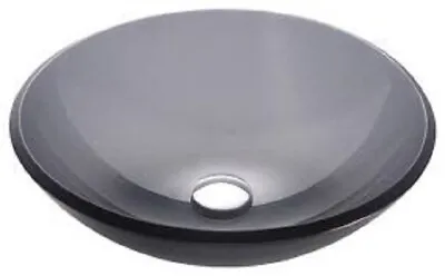 £79.99 • Buy BLACK Transparent Glass Basin Bathroom Sink Round Grey Wash Bowl Size 420mm