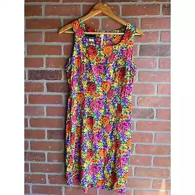 Vintage My Michelle 90's Sleeveless Shift Floral Bright Colorful • $18
