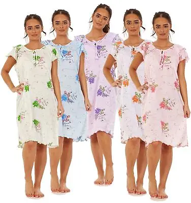 Ladies Short Nightdress Cotton Blend Cap Sleeve Nightwear Peony Floral M To XXXL • £10.95