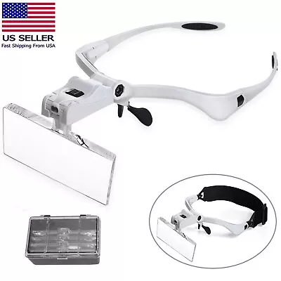 Jewelers LED Head Headband Magnifier Illuminated Visor Magnifying Glasses Loupe • $11.99