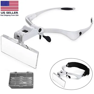 Magnifying Glass Lens LED Light Lamp Visor Head Loupe Jeweler Headband Magnifier • $11.99