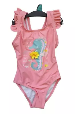 Girls Swimsuit Seahorse Swimming Costume Swimwear Toddler Childrens Baby Frilly • £5.39