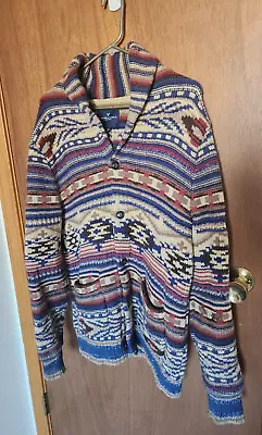 Men's American Eagle Shawl Collar Cardigan Aztec Southwestern Pockets Size L • $55