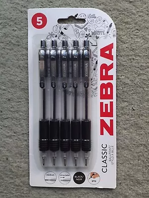 Zebra Z Grip Classic Retractable Ball Point Pens Black 5 Pack • £2.40
